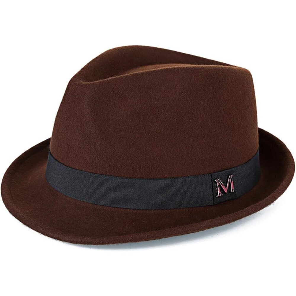 Men's Brown 100% Wool Western With Satin Band Classic Fedora Cowboy Felt Hat